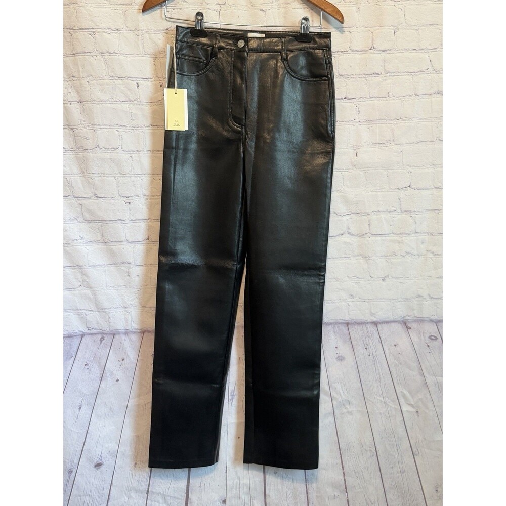 NWT Aritzia Wilfred Melina Vegan Leather Pants Black 4 High Rise Straight Leg